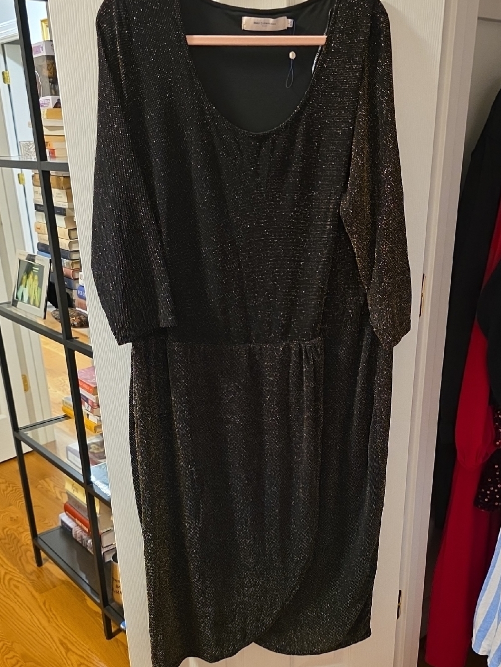 Carmakoma Black Metallic Long Sleeve Scoop-Neck Dress